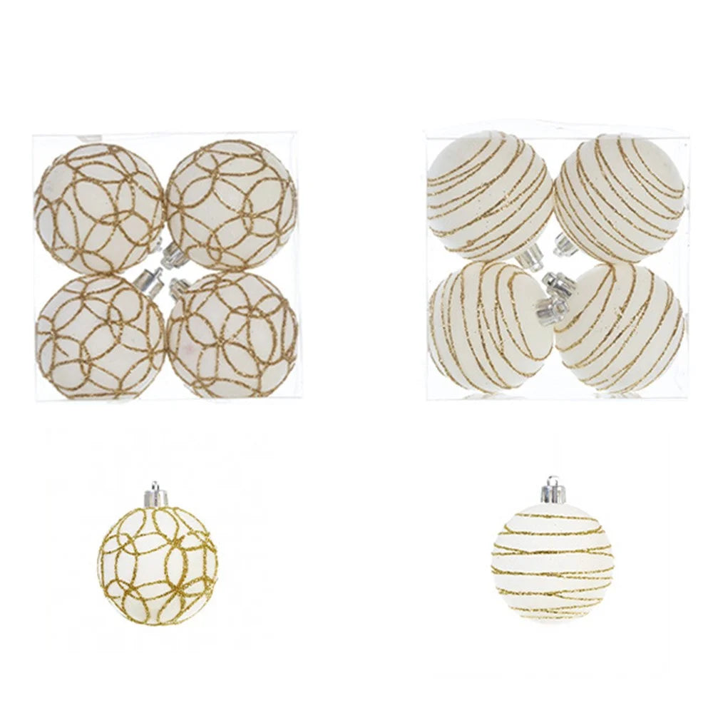 4PCS Christmas Decorations Flocking Electroplated Plastic Balls 6cm Christmas Tree Pendant Christmas Ball Set - Style A - 3