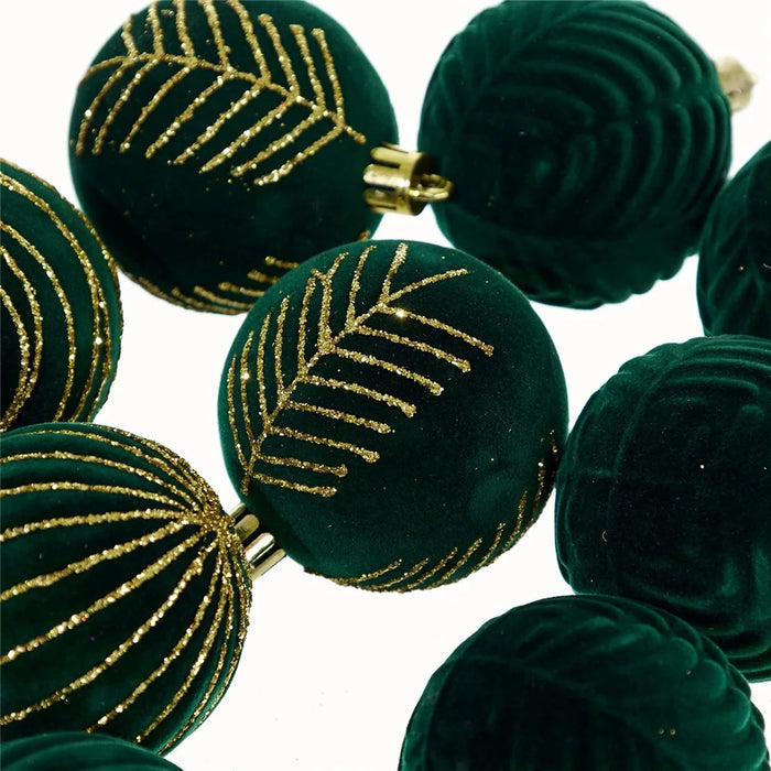 12PCS Christmas Decorations 6cm Boxed Electroplated Flocked Christmas Ball Set Christmas Tree Pendants - Blackish Green - 2