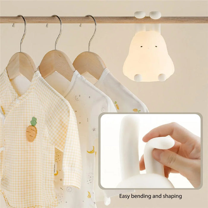Cartoon Folded Ear Rabbit ABS+Silicone LED Night Lamp Rechargeable Bedside Tap Light Home Decor - 4