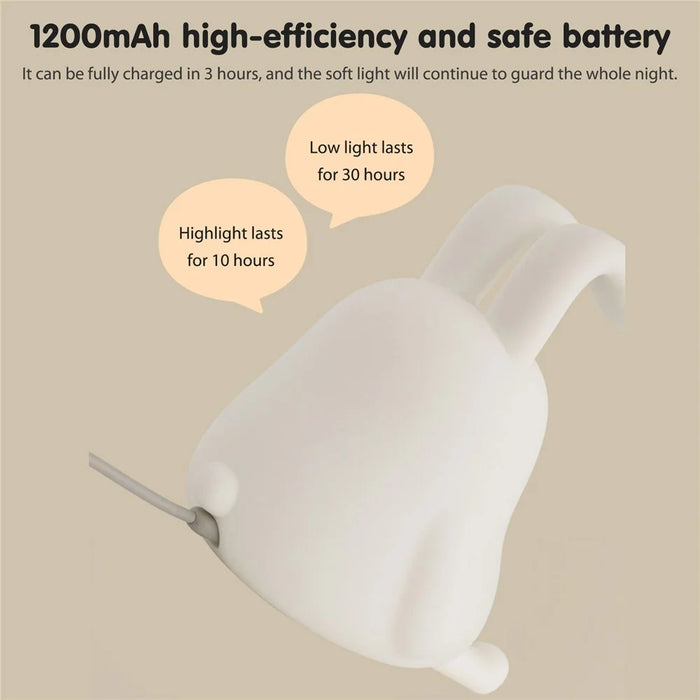 Cartoon Folded Ear Rabbit ABS+Silicone LED Night Lamp Rechargeable Bedside Tap Light Home Decor - 5