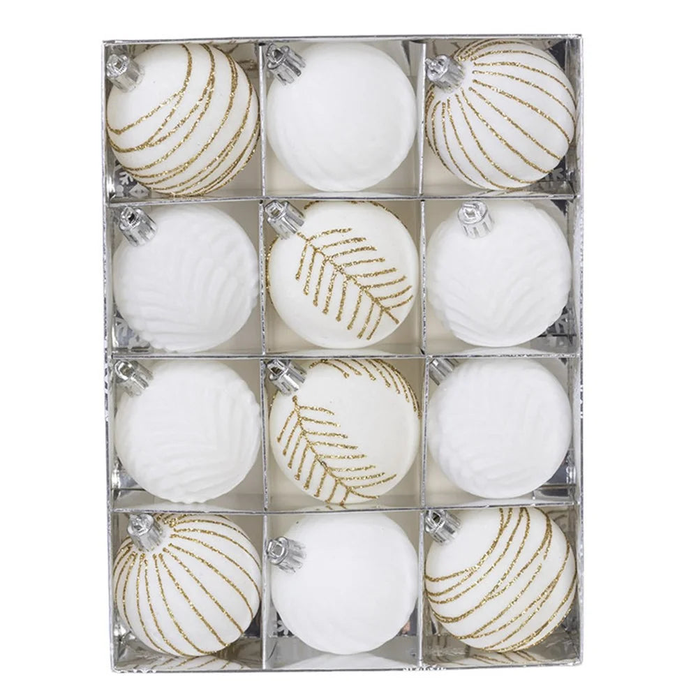 12PCS Christmas Decorations 6cm Boxed Electroplated Flocked Christmas Ball Set Christmas Tree Pendants - 1