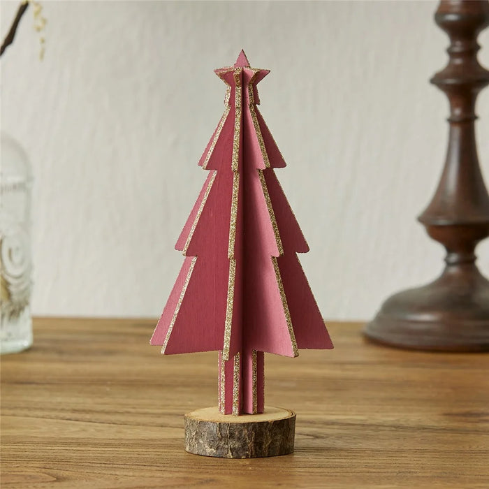 Mini Wooden Christmas Tree Home Sesktop Small Ornaments Simulated Tree Window Scene Layout - Pink - 2