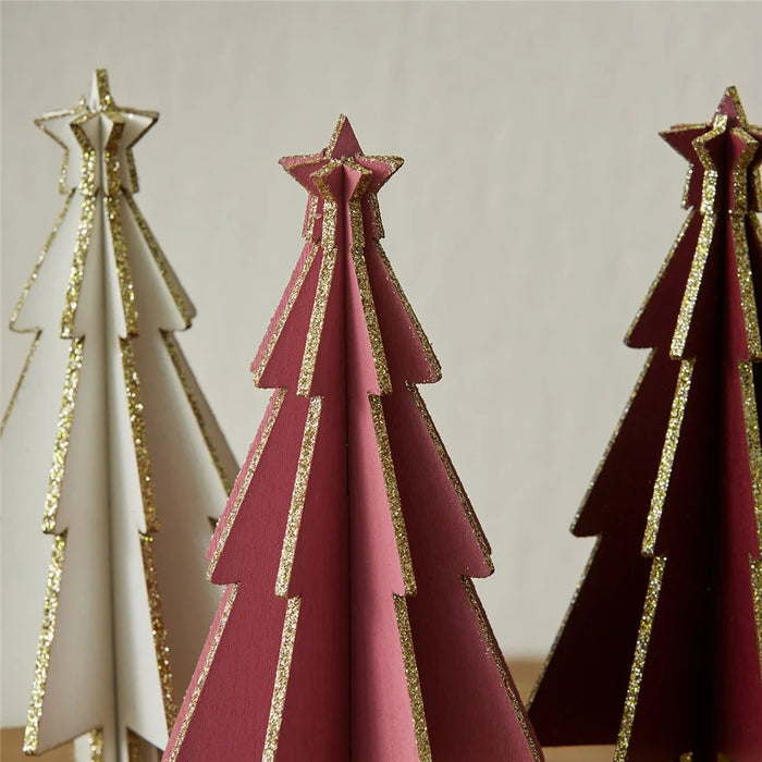 Mini Wooden Christmas Tree Home Sesktop Small Ornaments Simulated Tree Window Scene Layout - Pink - 5