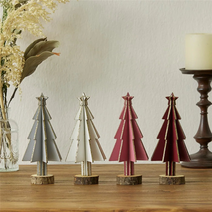 Mini Wooden Christmas Tree Home Sesktop Small Ornaments Simulated Tree Window Scene Layout - Pink - 6