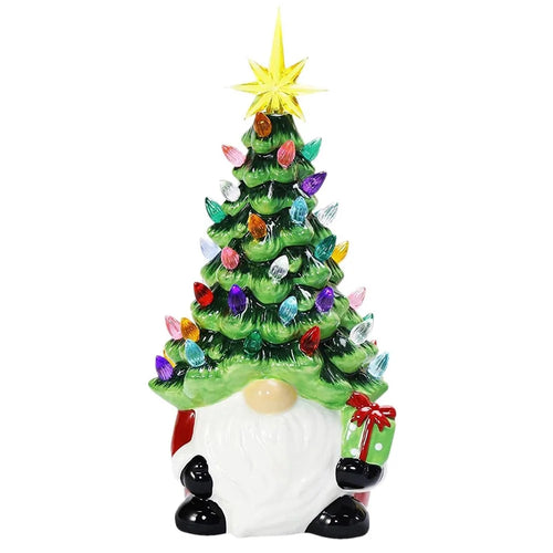 Christmas Battery Luminous Resin Gnome Colorful Light Ceramic Christmas Tree Christmas Table Decorations - 1