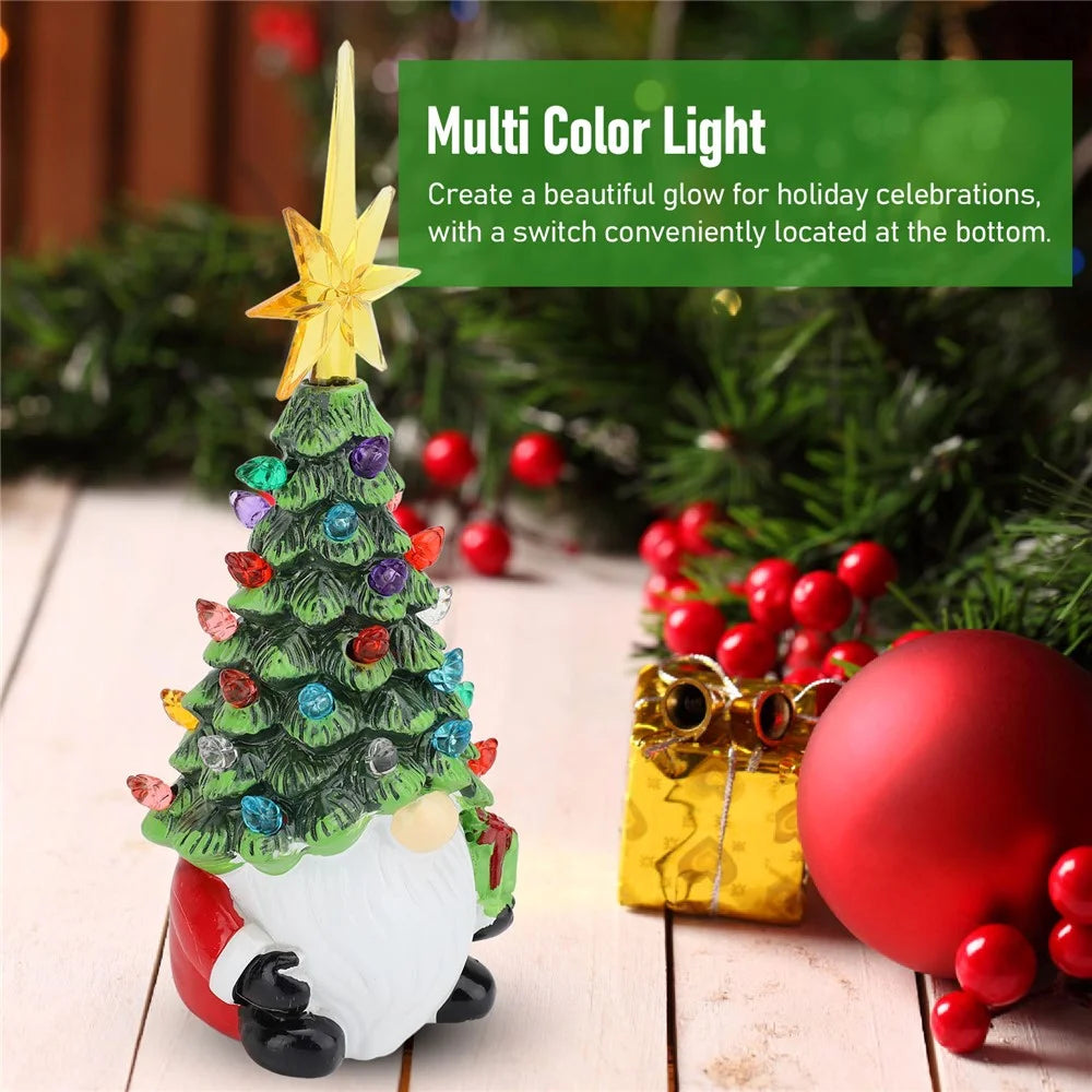 Christmas Battery Luminous Resin Gnome Colorful Light Ceramic Christmas Tree Christmas Table Decorations - 2