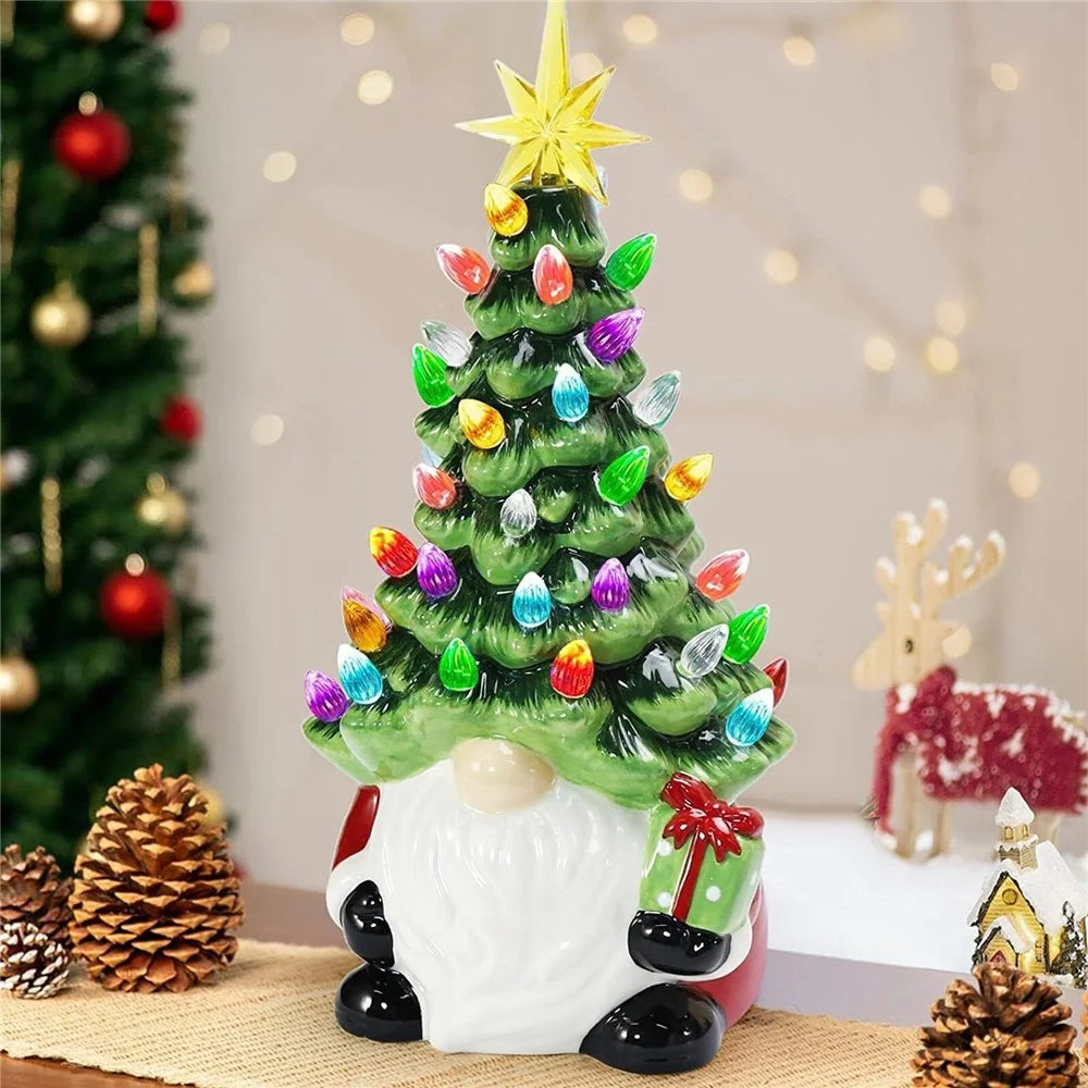 Christmas Battery Luminous Resin Gnome Colorful Light Ceramic Christmas Tree Christmas Table Decorations - 3