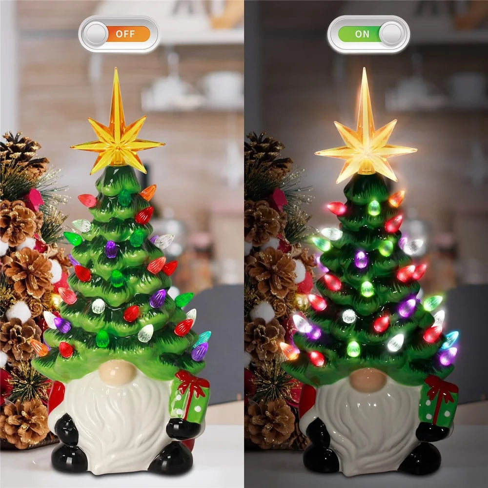 Christmas Battery Luminous Resin Gnome Colorful Light Ceramic Christmas Tree Christmas Table Decorations - 4