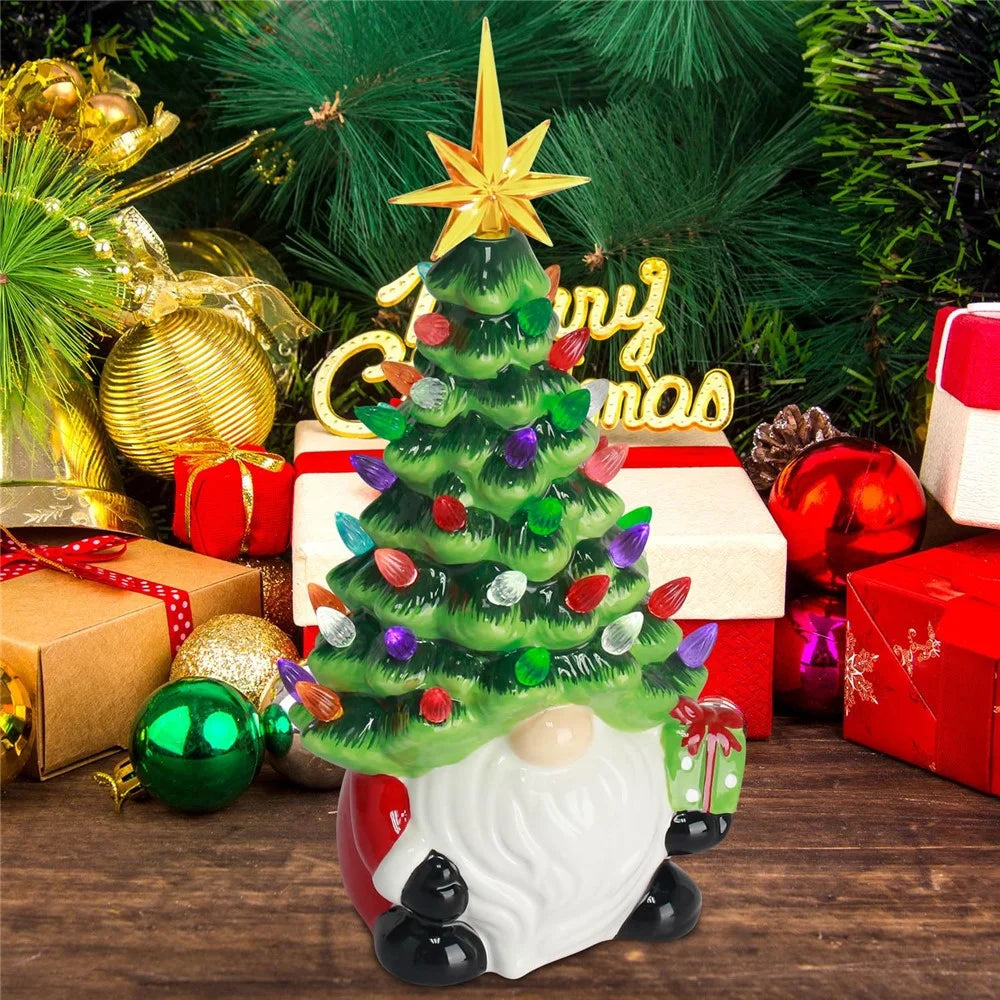 Christmas Battery Luminous Resin Gnome Colorful Light Ceramic Christmas Tree Christmas Table Decorations - 5