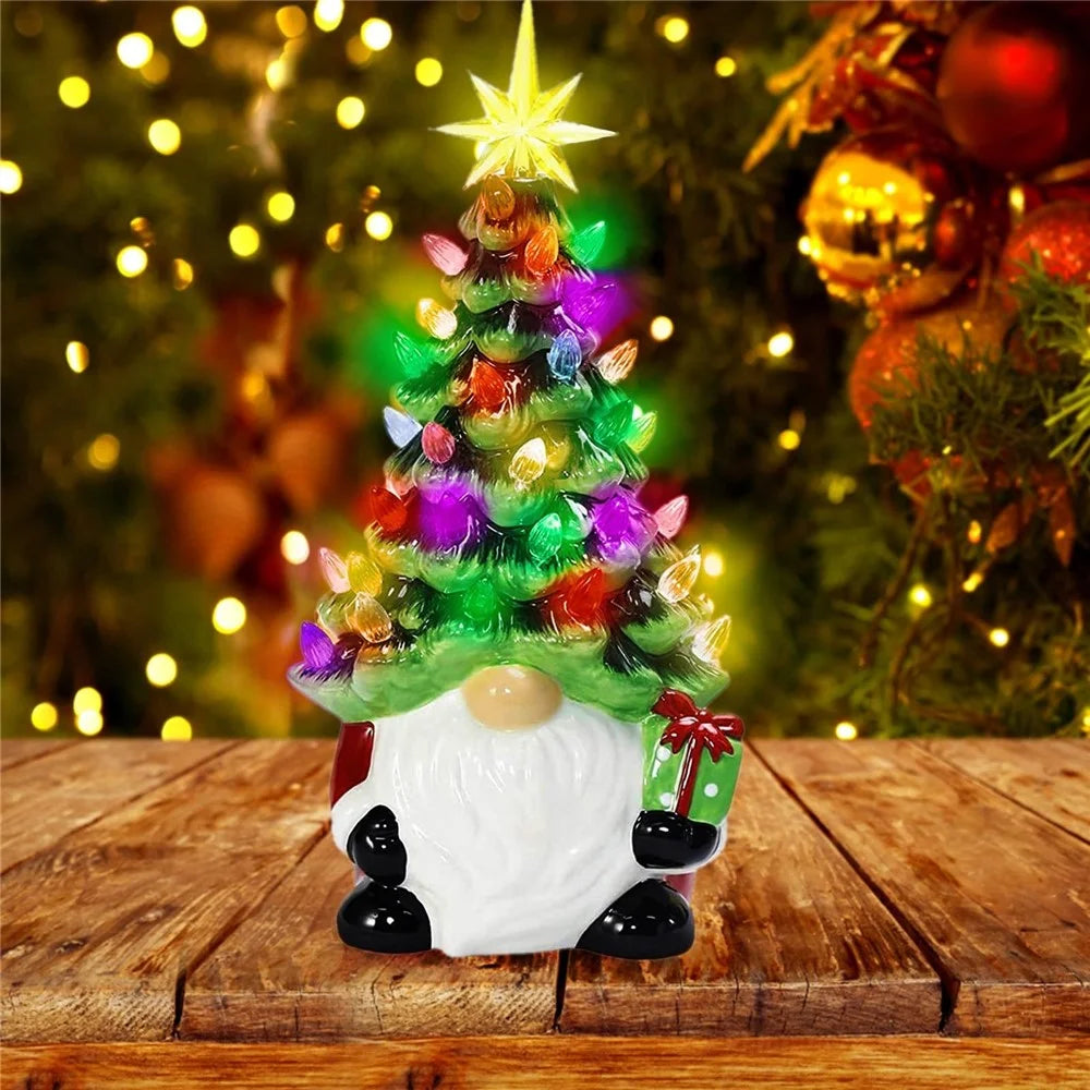 Christmas Battery Luminous Resin Gnome Colorful Light Ceramic Christmas Tree Christmas Table Decorations - 6