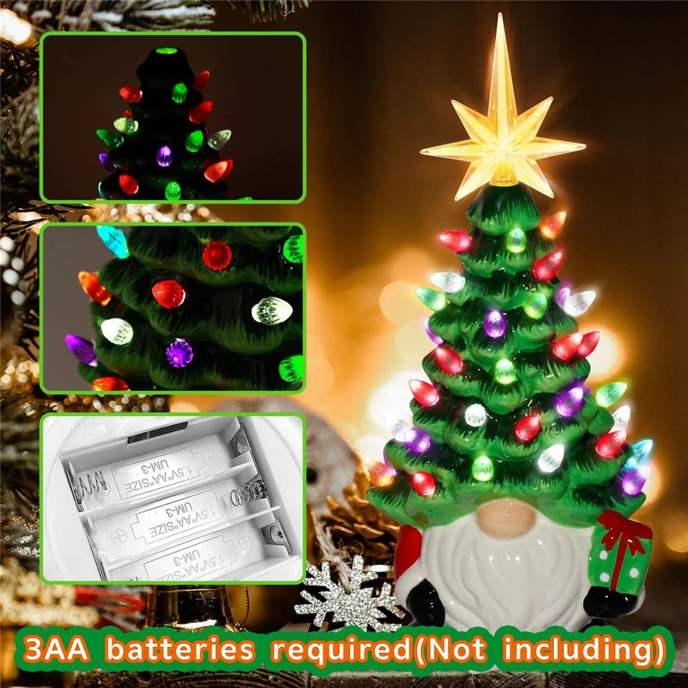 Christmas Battery Luminous Resin Gnome Colorful Light Ceramic Christmas Tree Christmas Table Decorations - 7