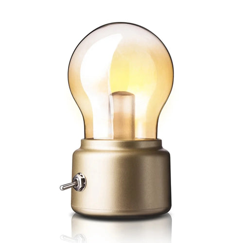 Retro Bulb Shape Bedside Desktop LED Lamp Rechargeable ABS+Glass Night Light - Gold - 1