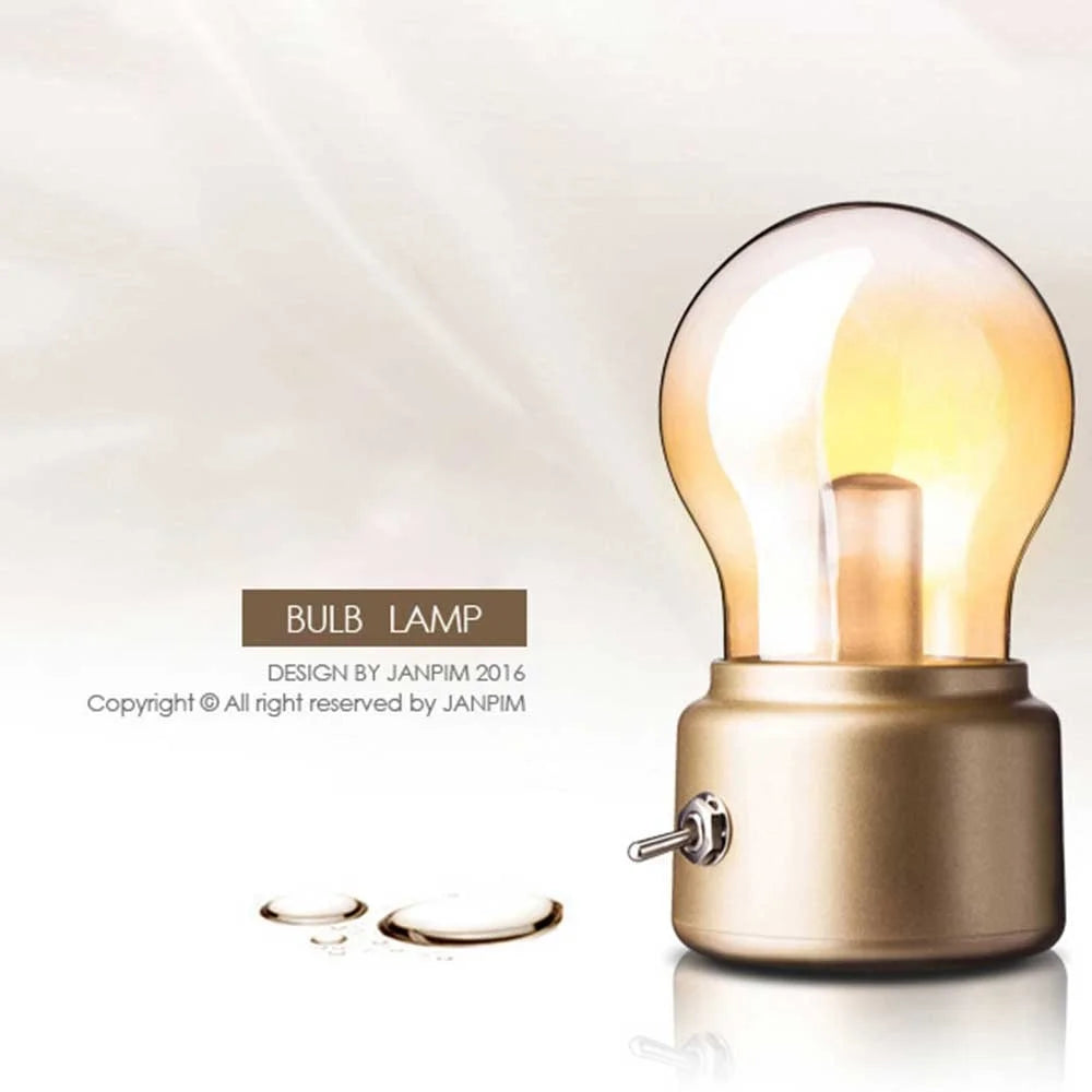 Retro Bulb Shape Bedside Desktop LED Lamp Rechargeable ABS+Glass Night Light - Gold - 6