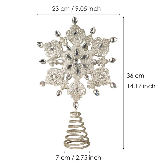 Christmas Tree Topper Glitter Snowflake Christmas Toppers Star Tree Top Ornament Decorations - Style B - 7