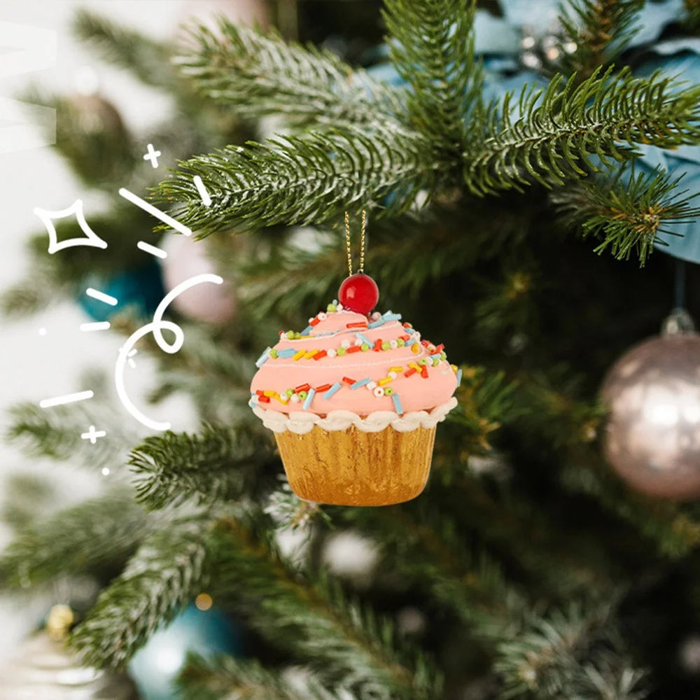Christmas Cupcake Ornaments Christmas Tree Hanging Dessert Ornament Xmas Tree Pendant Decor - 4