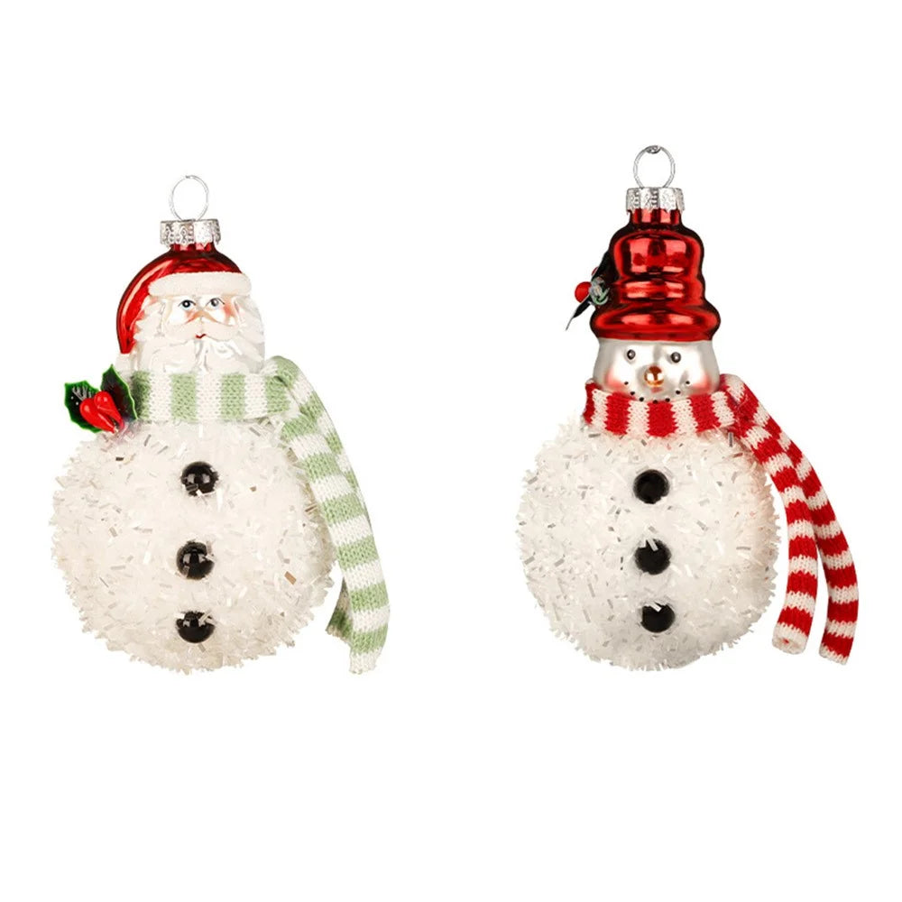2Pcs Snowman Christmas Ornaments Glass Blown Xmas Tree Hanging Pendants for Christmas Home Decor - 1