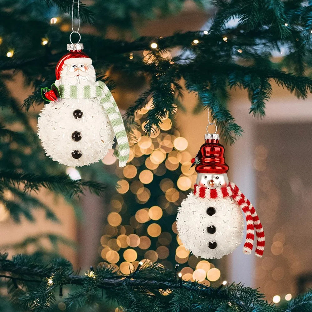 2Pcs Snowman Christmas Ornaments Glass Blown Xmas Tree Hanging Pendants for Christmas Home Decor - 4