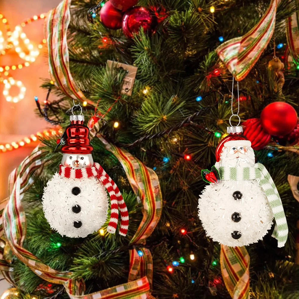 2Pcs Snowman Christmas Ornaments Glass Blown Xmas Tree Hanging Pendants for Christmas Home Decor - 6