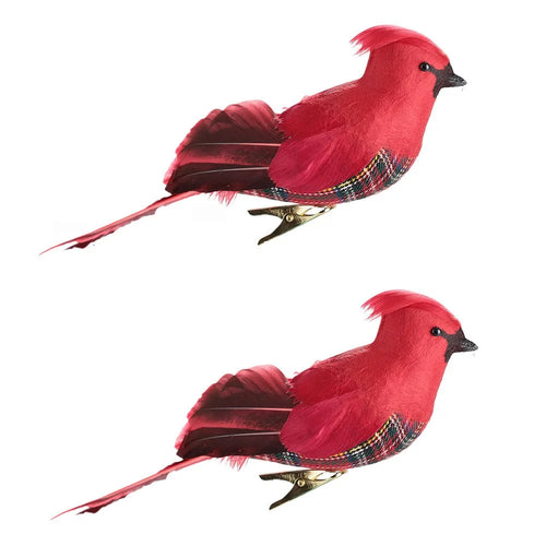 2Pcs Cardinal Clip On Christmas Tree Ornaments Artificial Red Birds Ornament for DIY Christmas Tree - HN-TF22207 - 1