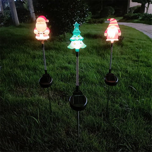 3Pcs / Set Christmas Tree Gnome Santa Swing Ground Plug Solar Lamp Holiday Garden Decoration - 1