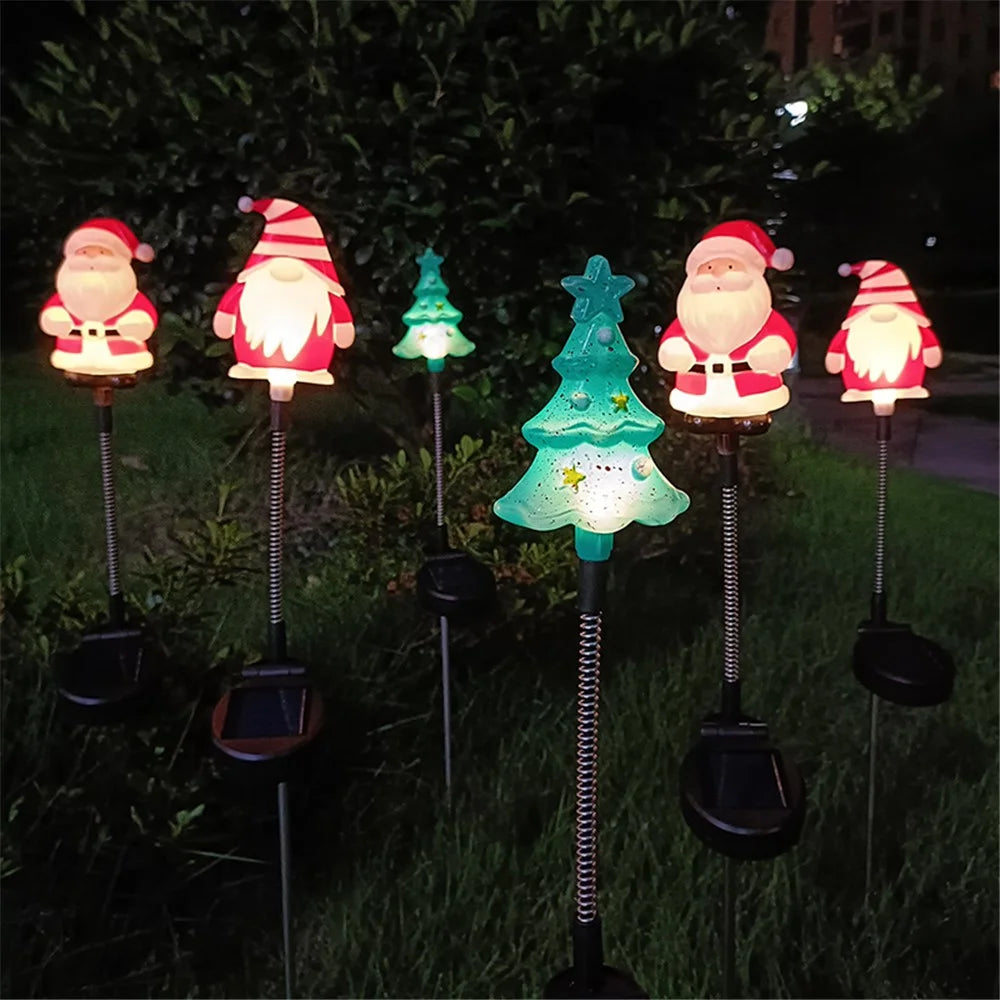 3Pcs / Set Christmas Tree Gnome Santa Swing Ground Plug Solar Lamp Holiday Garden Decoration - 2