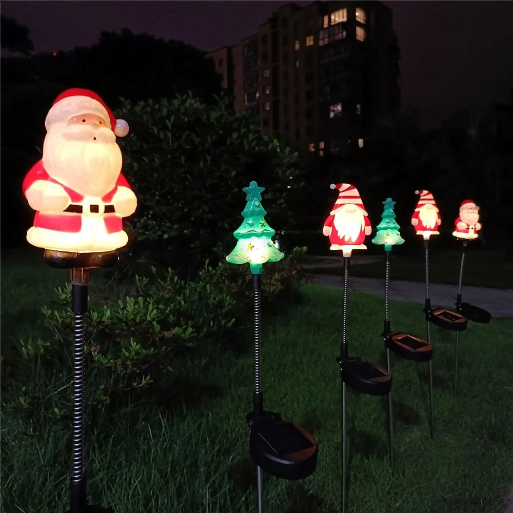 3Pcs / Set Christmas Tree Gnome Santa Swing Ground Plug Solar Lamp Holiday Garden Decoration - 3