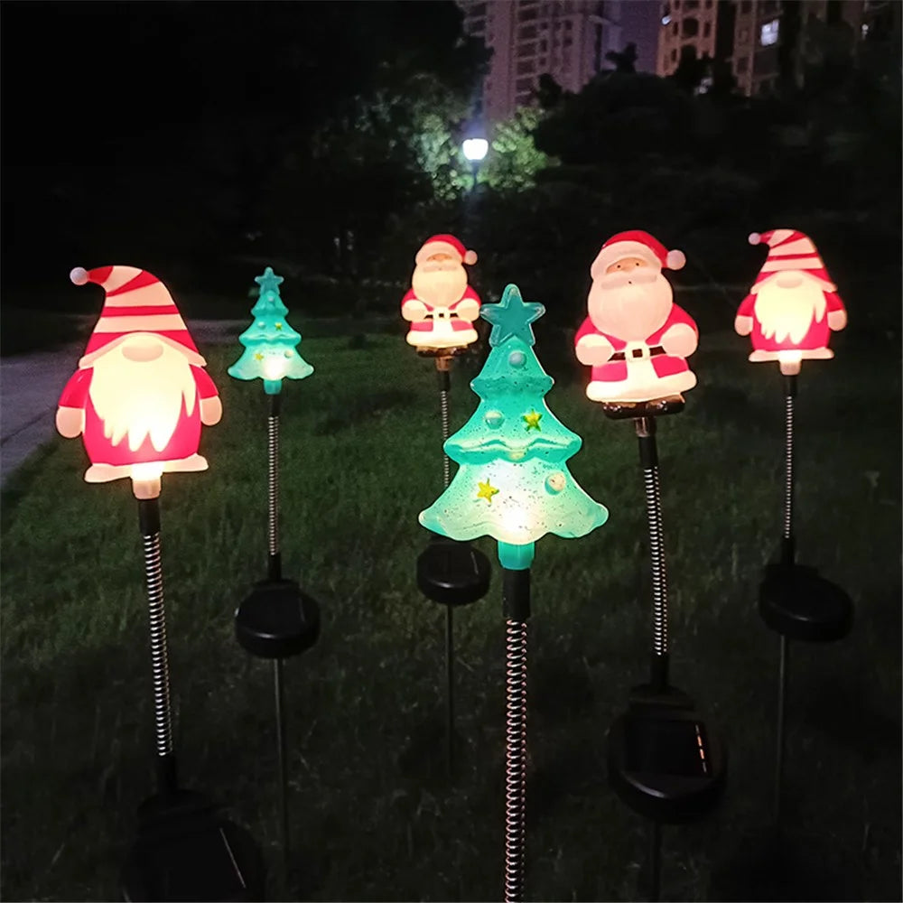 3Pcs / Set Christmas Tree Gnome Santa Swing Ground Plug Solar Lamp Holiday Garden Decoration - 5