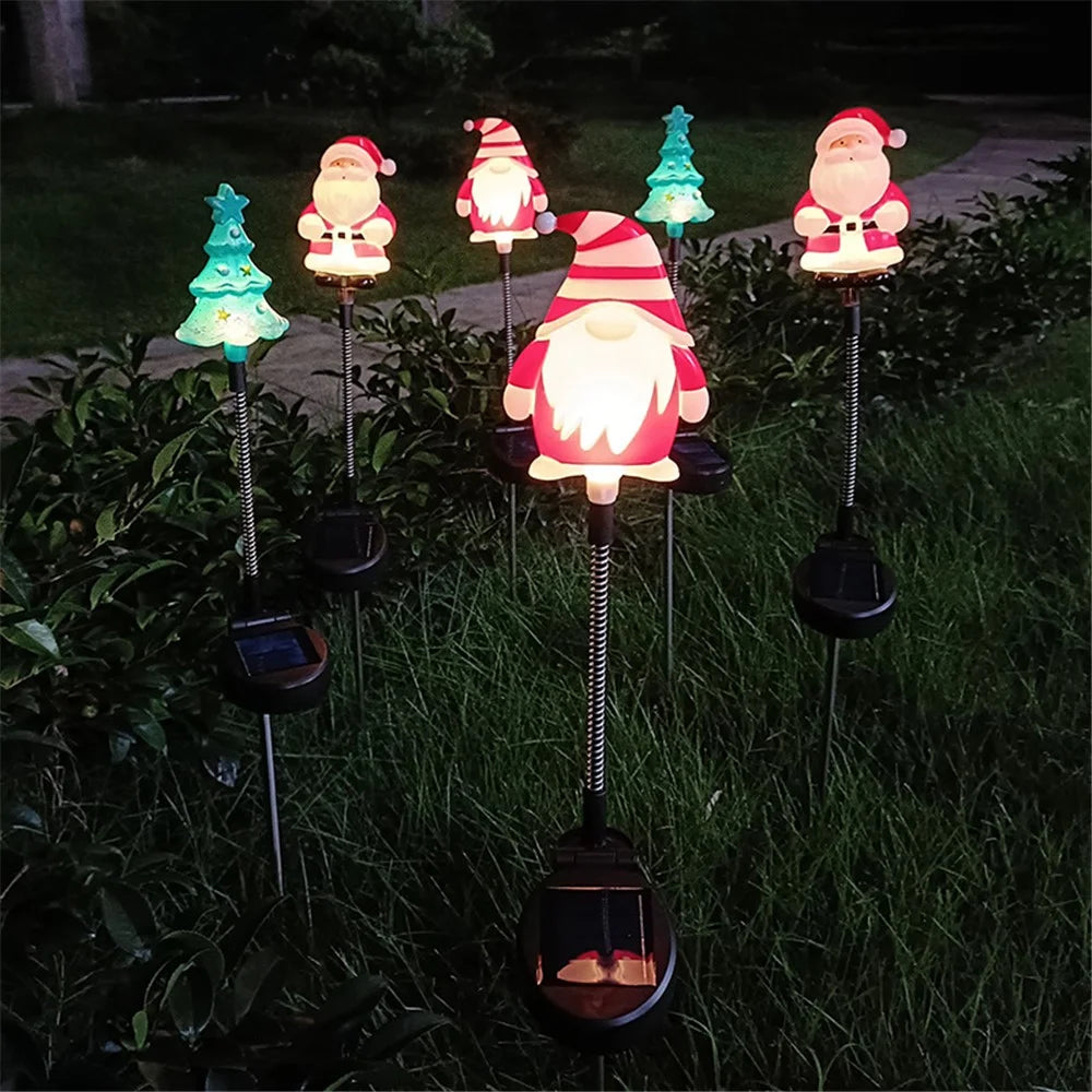 3Pcs / Set Christmas Tree Gnome Santa Swing Ground Plug Solar Lamp Holiday Garden Decoration - 6
