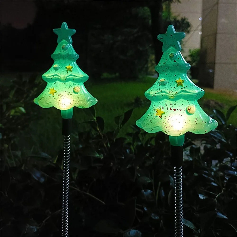 3Pcs / Set Christmas Tree Gnome Santa Swing Ground Plug Solar Lamp Holiday Garden Decoration - 7