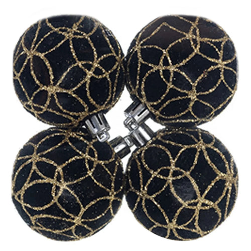 4Pcs 6cm Electroplated Flocking Christmas Ball Reusable Xmas Tree Hanging Ornament - Style A+Black - 1