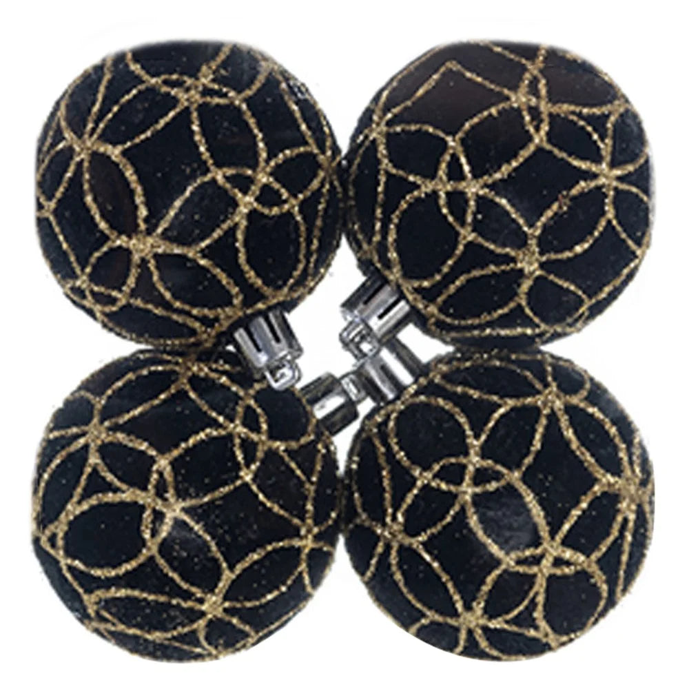 4Pcs 6cm Electroplated Flocking Christmas Ball Reusable Xmas Tree Hanging Ornament - Style A+Black - 1