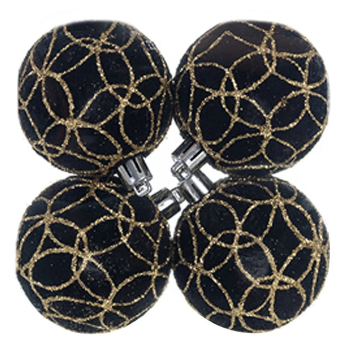 4Pcs 6cm Electroplated Flocking Christmas Ball Reusable Xmas Tree Hanging Ornament - Style A+Black - 1