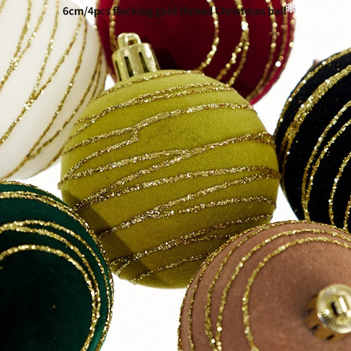 4Pcs 6cm Electroplated Flocking Christmas Ball Reusable Xmas Tree Hanging Ornament - Style A+Black - 2