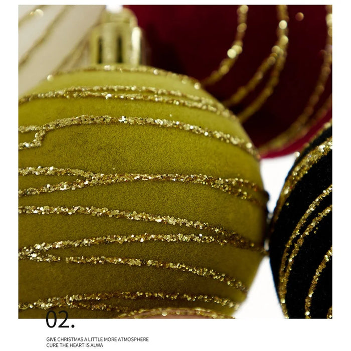 4Pcs 6cm Electroplated Flocking Christmas Ball Reusable Xmas Tree Hanging Ornament - Style A+Black - 3