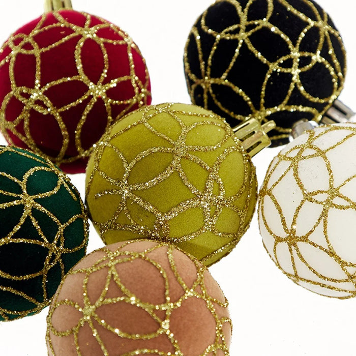 4Pcs 6cm Electroplated Flocking Christmas Ball Reusable Xmas Tree Hanging Ornament - Style A+Black - 4