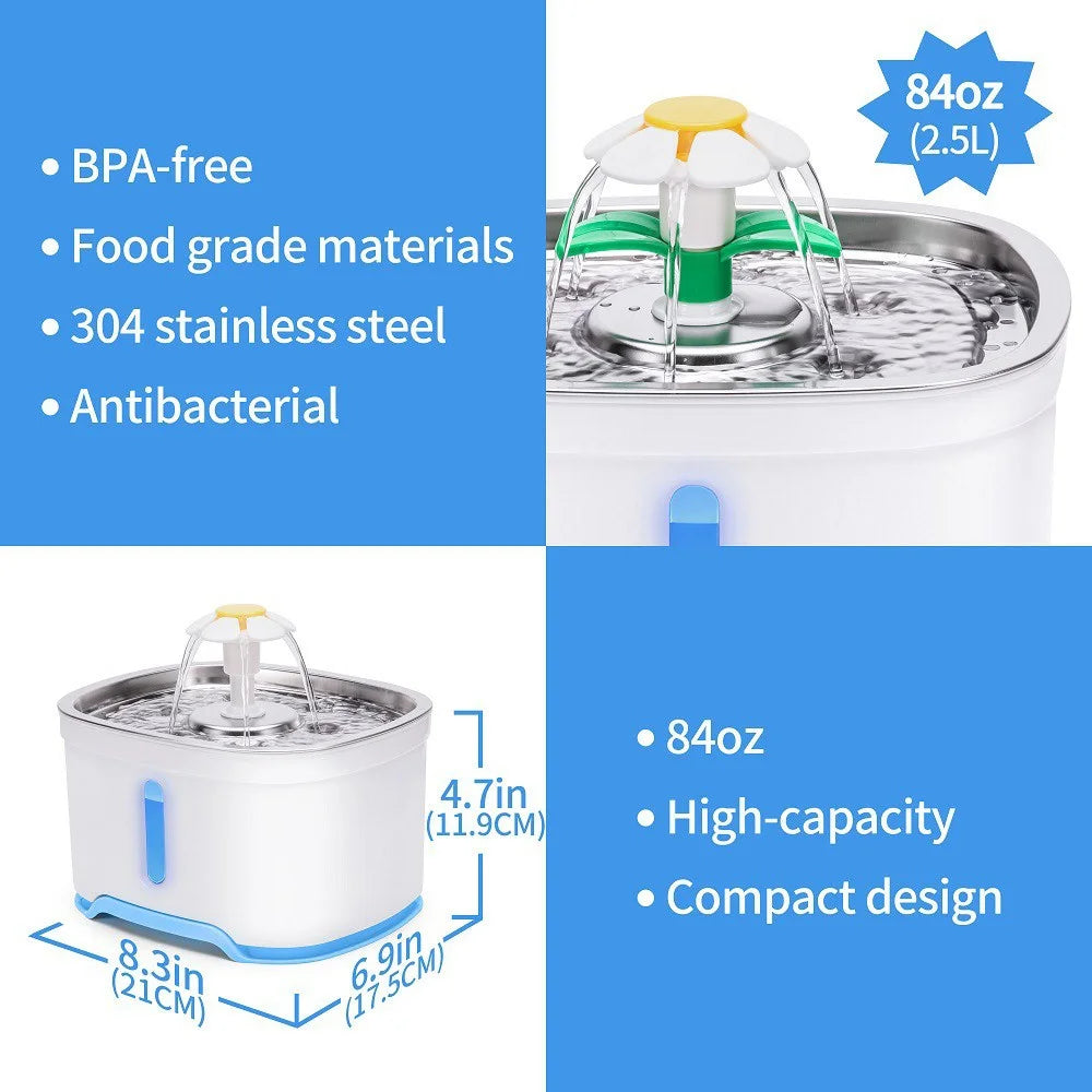 2.5L Oval Stainless Steel Pet Water Dispenser Automatic Cat Dog Water Drinking Fountain (CE / FCC / ROHS) - Blue - 7