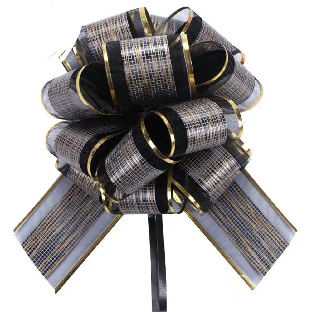 10Pcs 6 Inch Large Pull Bows Organza DIY Christmas Birthday Gift Packaging Wedding Party Decor - Black - 1