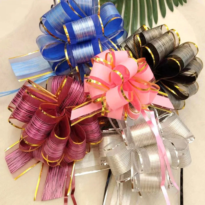 10Pcs 6 Inch Large Pull Bows Organza DIY Christmas Birthday Gift Packaging Wedding Party Decor - Black - 3
