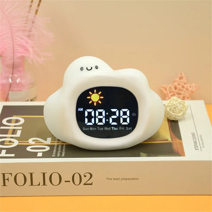 JL-820 Cartoon Cloud Shape White Noise Alarm Clock Sleep Bedside Lamp Tap Control Night Light - 2