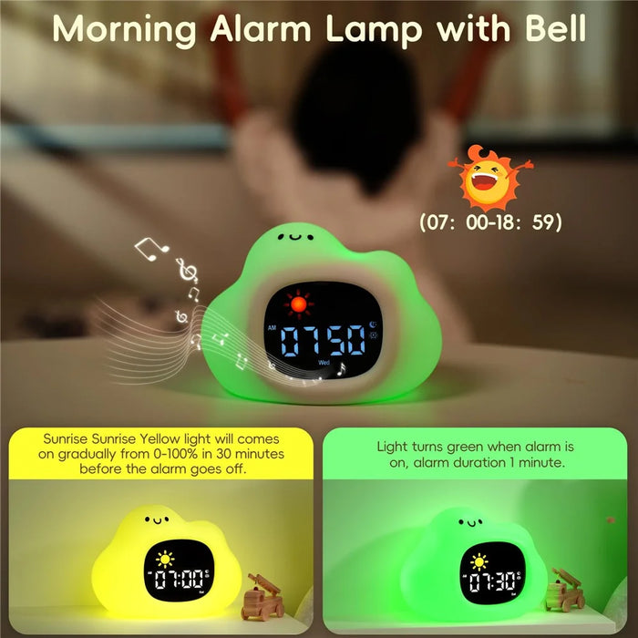 JL-820 Cartoon Cloud Shape White Noise Alarm Clock Sleep Bedside Lamp Tap Control Night Light - 3