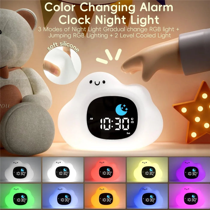 JL-820 Cartoon Cloud Shape White Noise Alarm Clock Sleep Bedside Lamp Tap Control Night Light - 4
