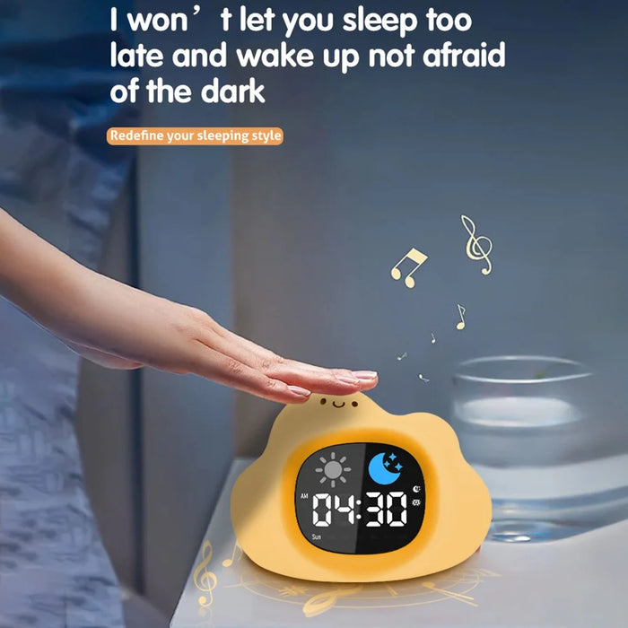 JL-820 Cartoon Cloud Shape White Noise Alarm Clock Sleep Bedside Lamp Tap Control Night Light - 6