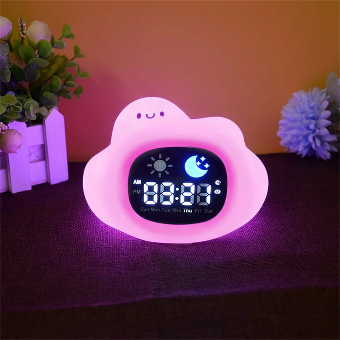 JL-820 Cartoon Cloud Shape White Noise Alarm Clock Sleep Bedside Lamp Tap Control Night Light - 7