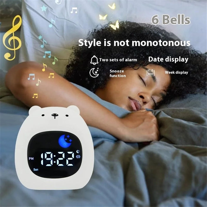 JL-827 Little Bear Shape White Noise Alarm Clock Sleep Bedside Lamp Tap Control Night Light - 2