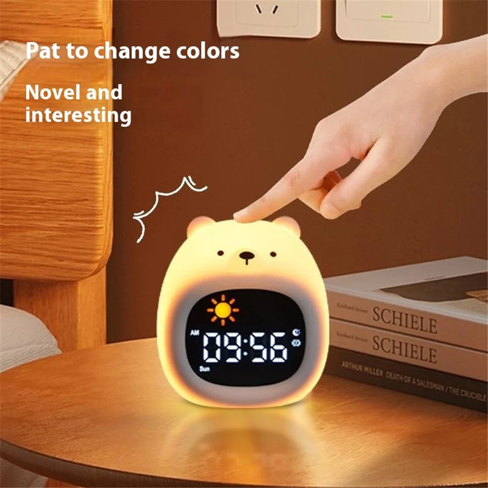 JL-827 Little Bear Shape White Noise Alarm Clock Sleep Bedside Lamp Tap Control Night Light - 4