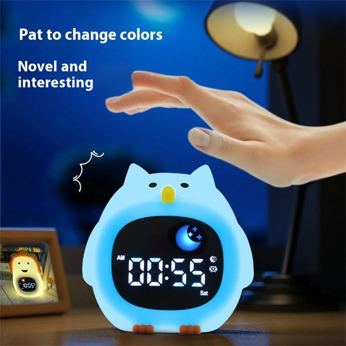 JL-825 Cartoon Owl Shape White Noise Alarm Clock Sleep Bedside Lamp Tap Control Night Light - 3