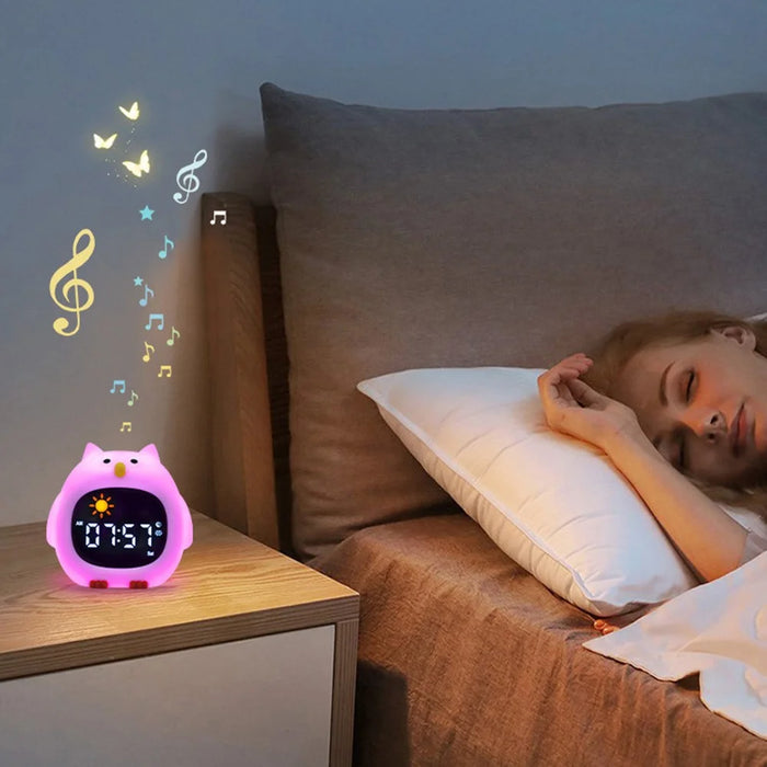 JL-825 Cartoon Owl Shape White Noise Alarm Clock Sleep Bedside Lamp Tap Control Night Light - 7