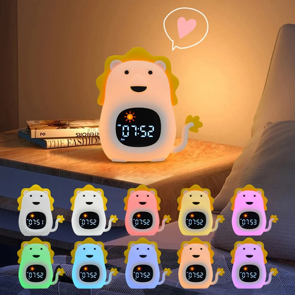 JL-822 Cartoon Lion Shape White Noise Alarm Clock Sleep Bedside Lamp Tap Control Night Light - 3