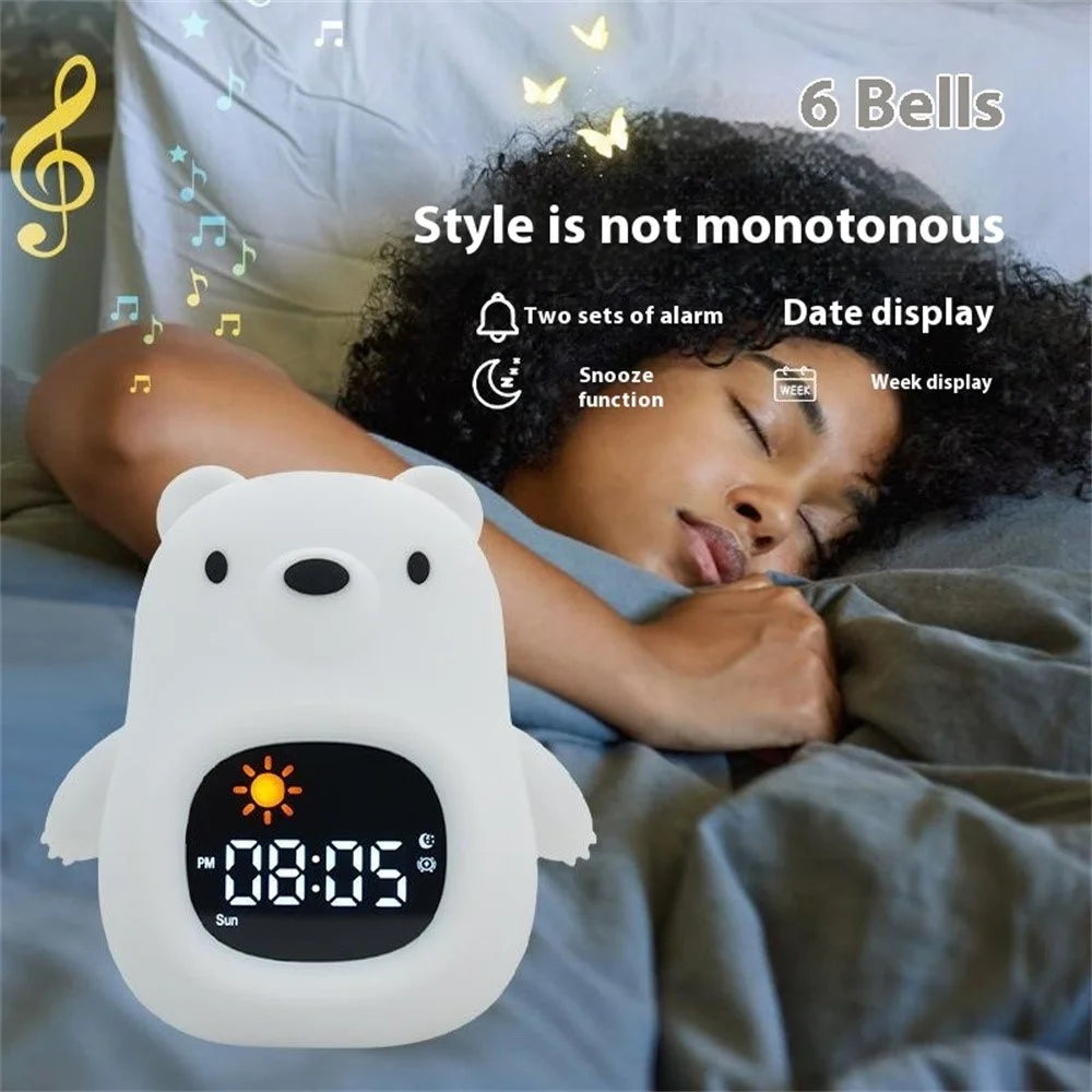 JL-821 White Bear Shape White Noise Alarm Clock Sleep Bedside Lamp Tap Control Night Light - 2