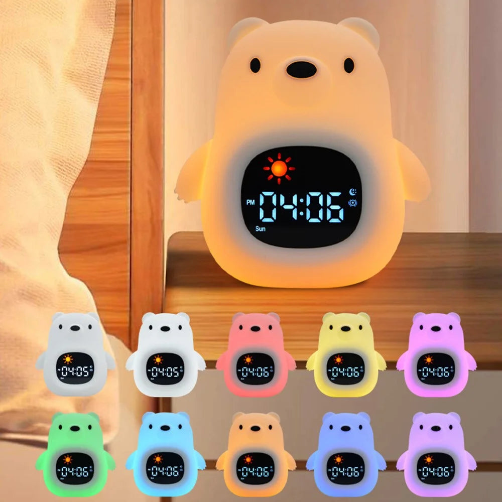 JL-821 White Bear Shape White Noise Alarm Clock Sleep Bedside Lamp Tap Control Night Light - 3